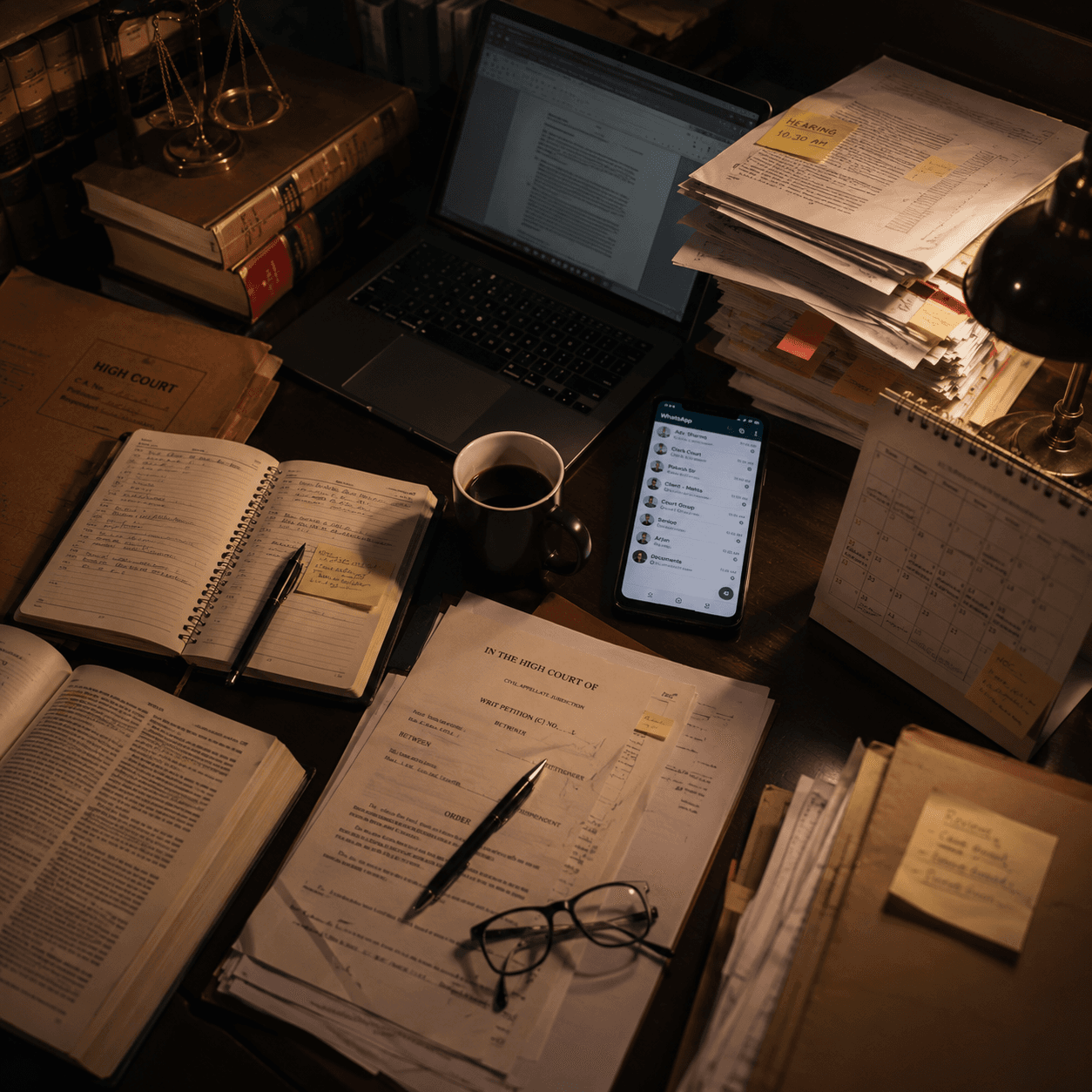 The modern litigation desk is no longer just files and statutes—it is a constantly shifting mix of hearings, documents, client communication, and administrative work competing for a lawyer's attention.