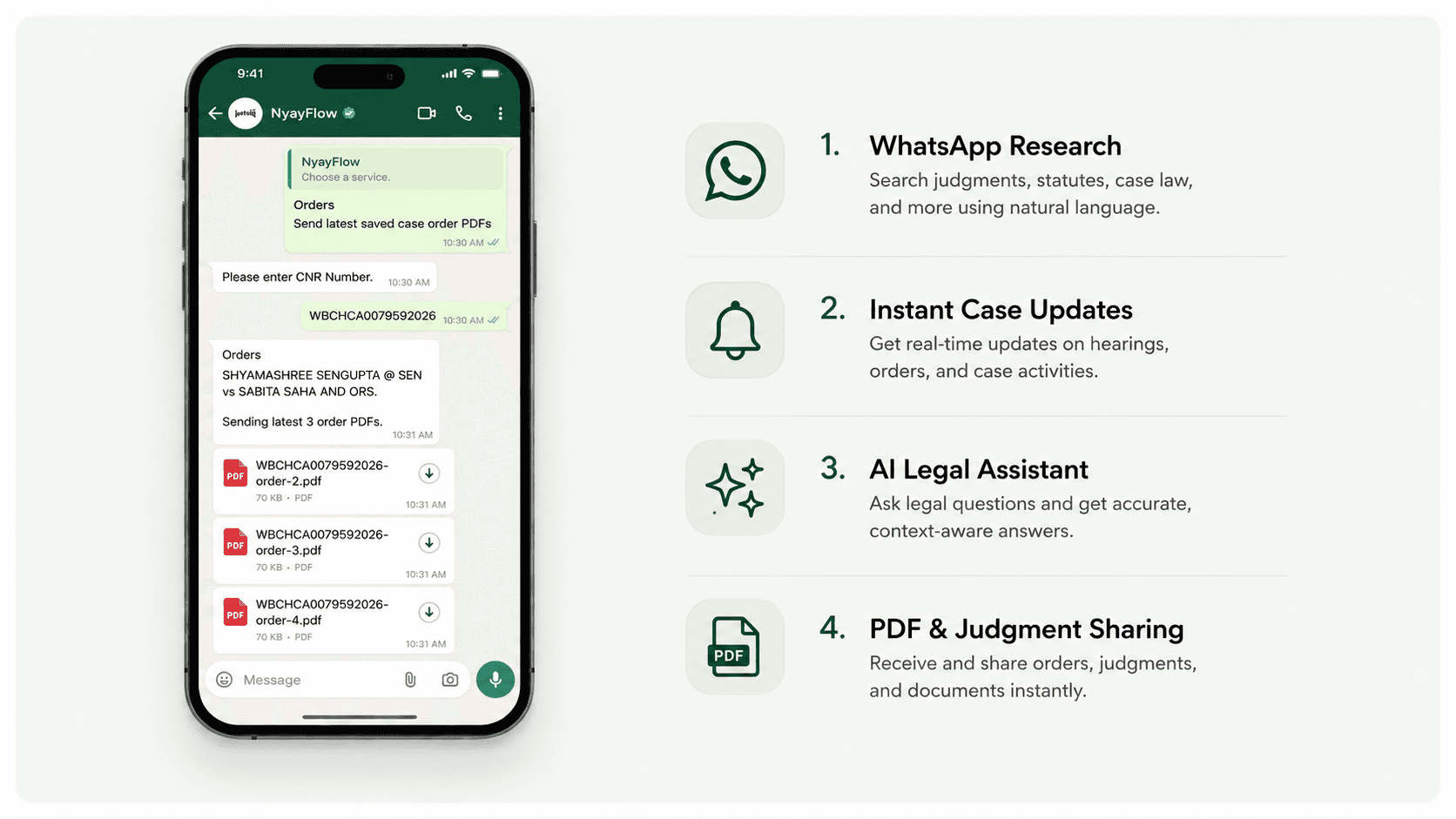 Your Legal Workspace on WhatsApp. product view