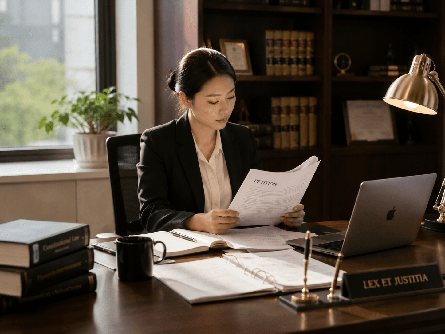Legal professional reviewing a petition