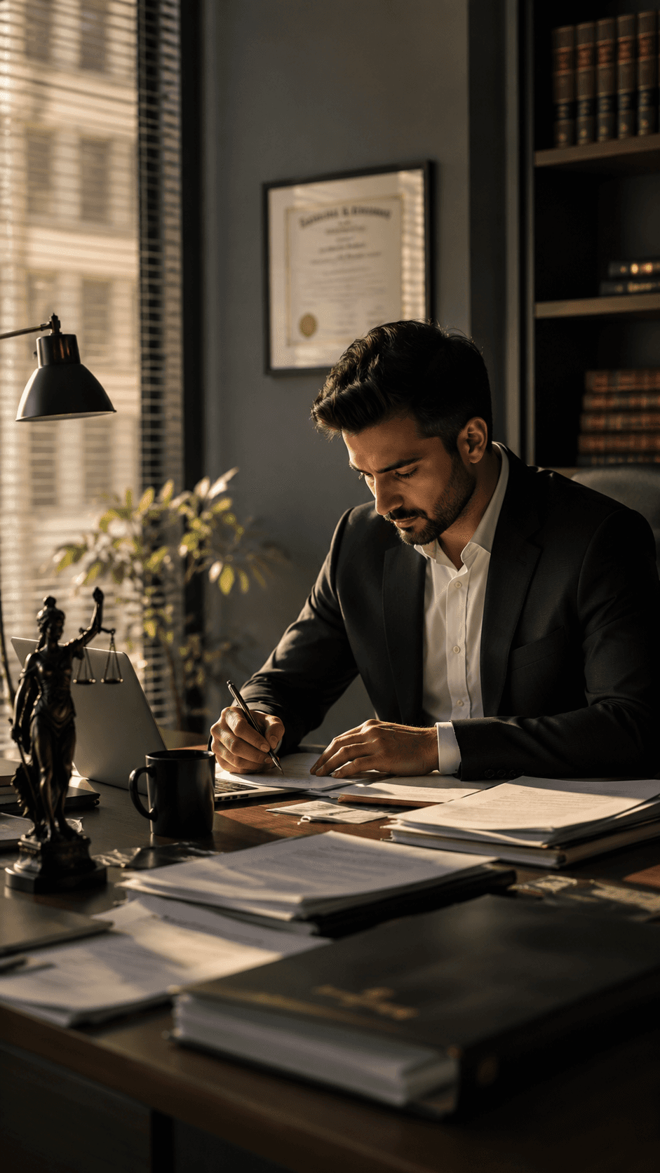 Lawyer working through legal documents